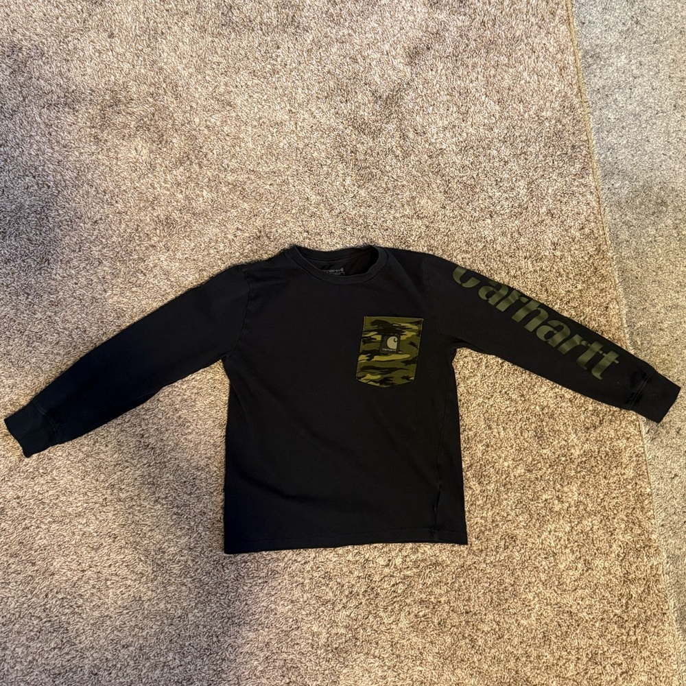 Carhartt Kids Black and Green Camo Long Sleeve Tee